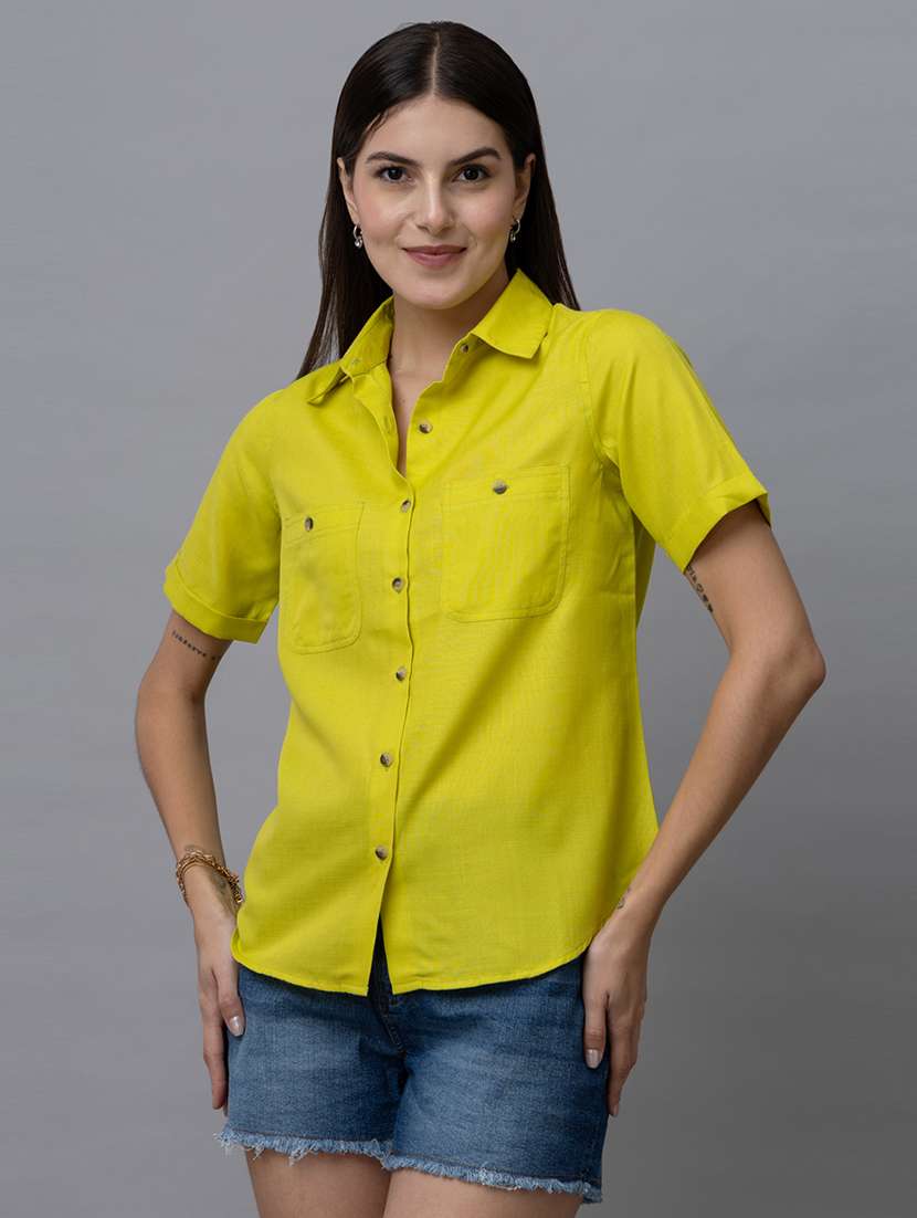 women solid collared shorts sleeves shirt - 21461009 -  Zoom Image - 0