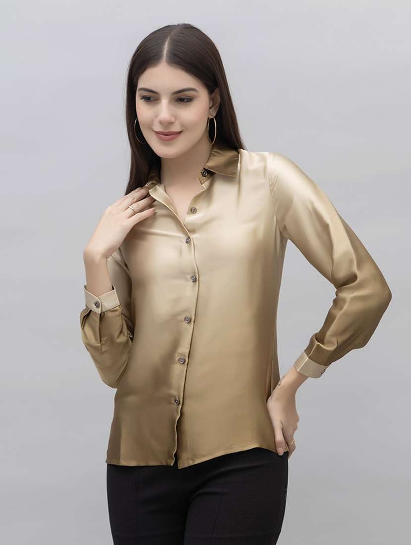 women ombre collared long sleeves shirt