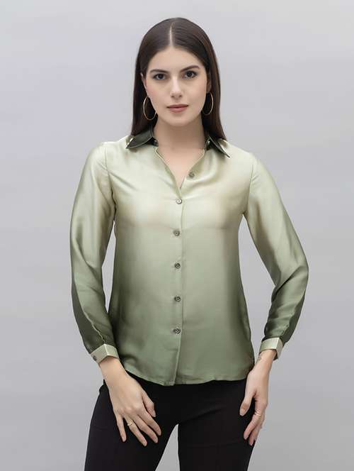 women ombre collared long sleeves shirt - 21461016 - Standard Image - 0