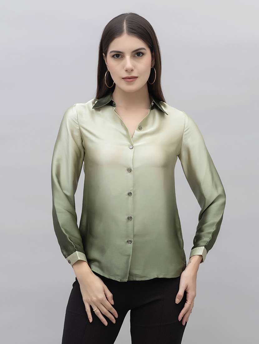 women ombre collared long sleeves shirt - 21461016 - Zoom Image - 0
