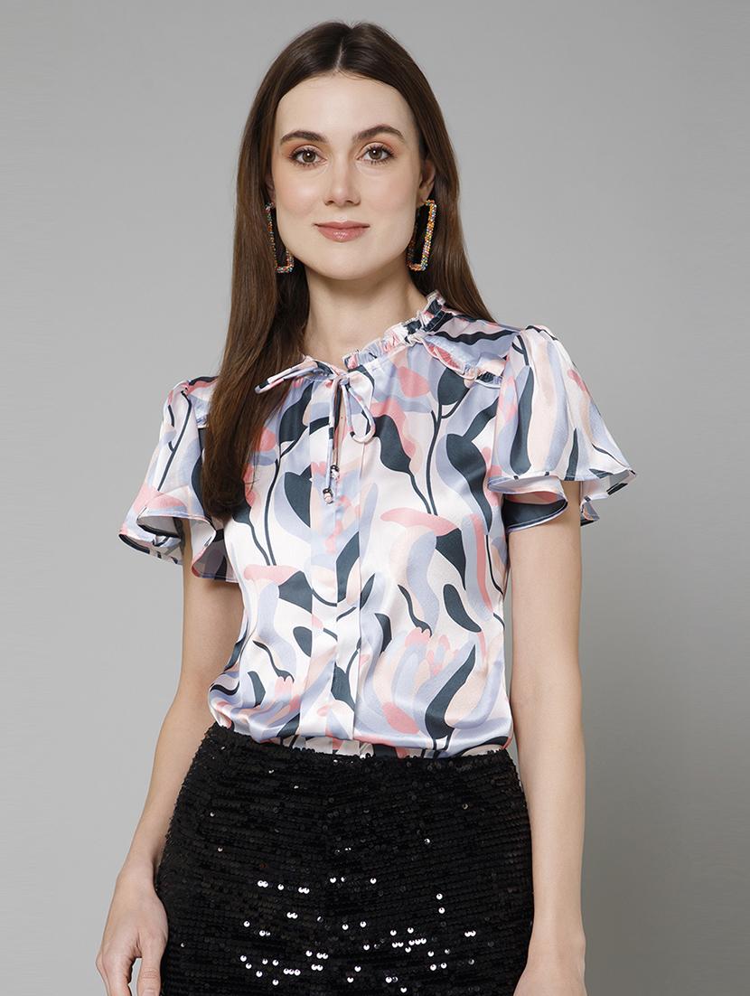 women printed tie up neck top - 21461025 - Zoom Image - 0