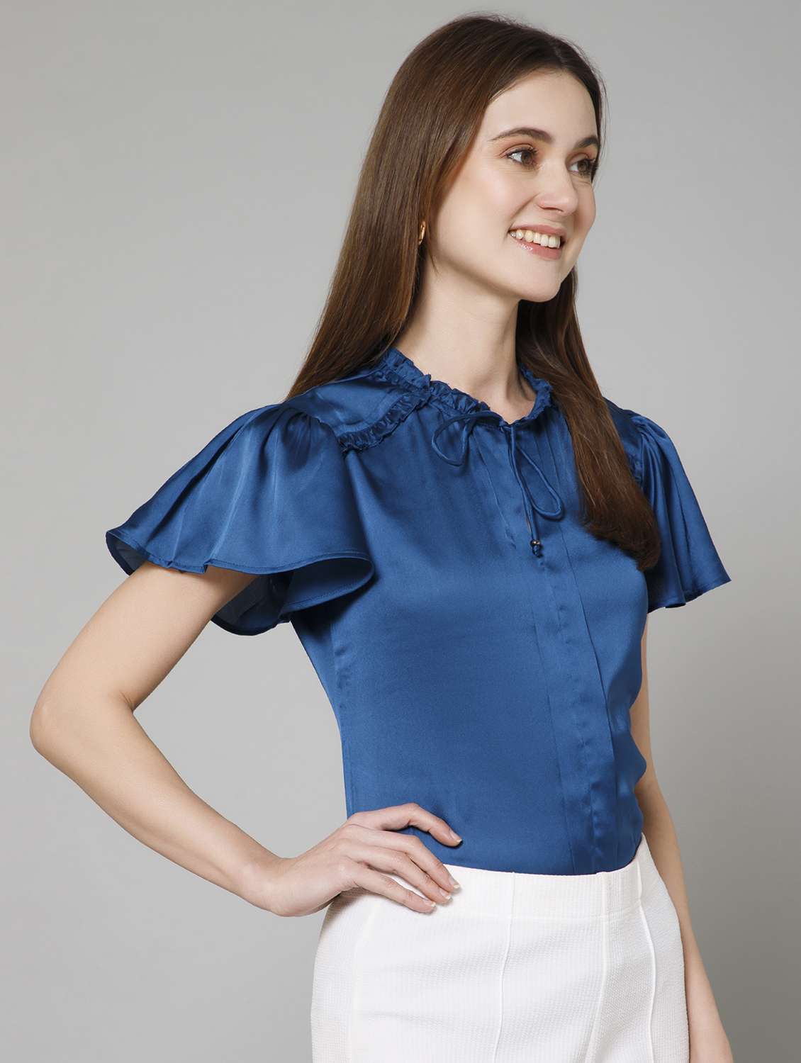 women solid tie-up neck regular top - 21461026 -  Standard Image - 3