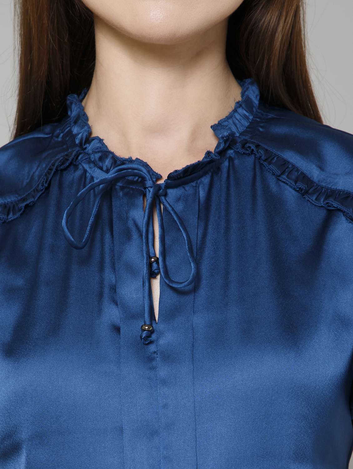 women solid tie-up neck regular top - 21461026 -  Standard Image - 5