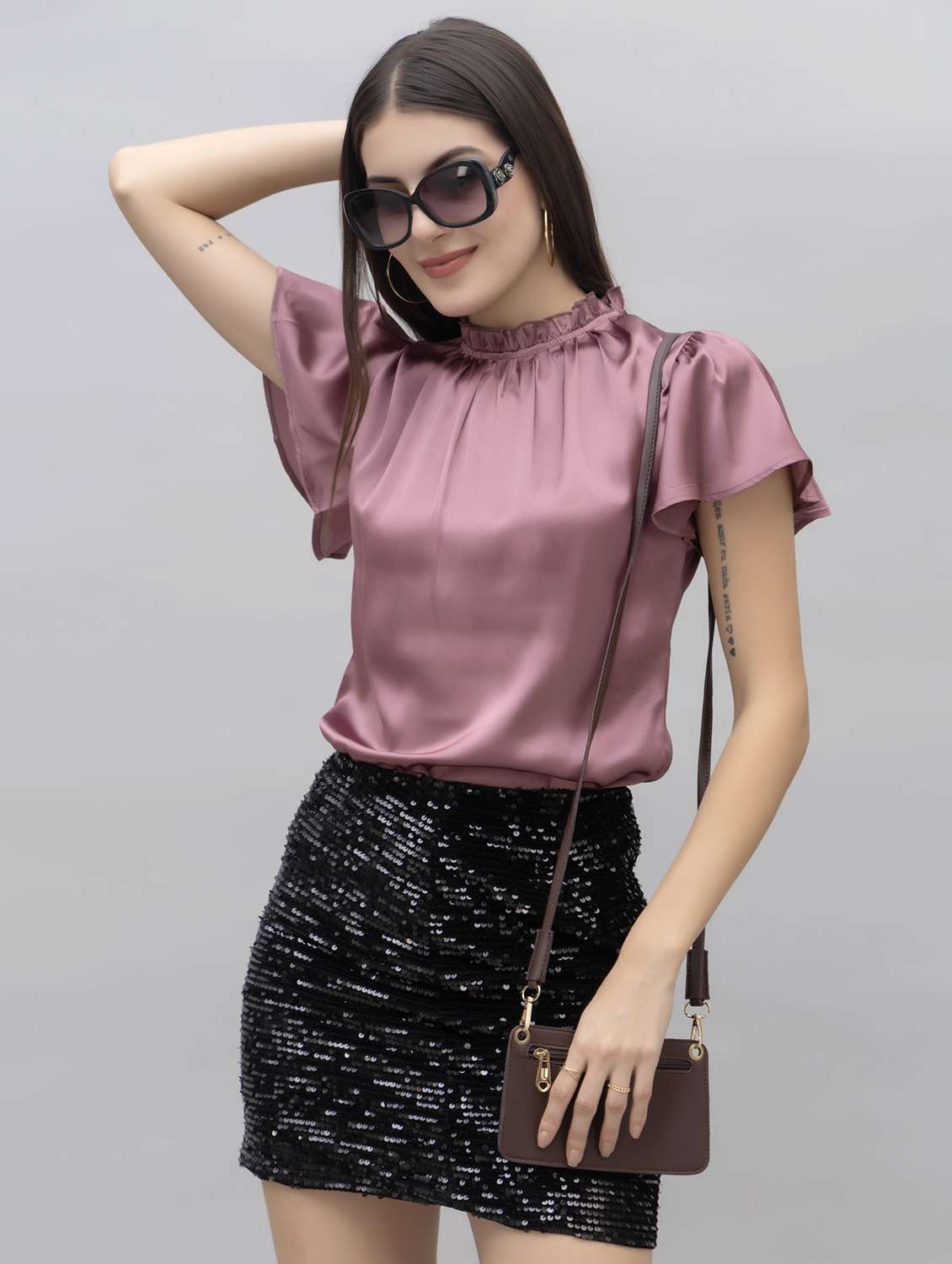 women solid mock neck regular fit top