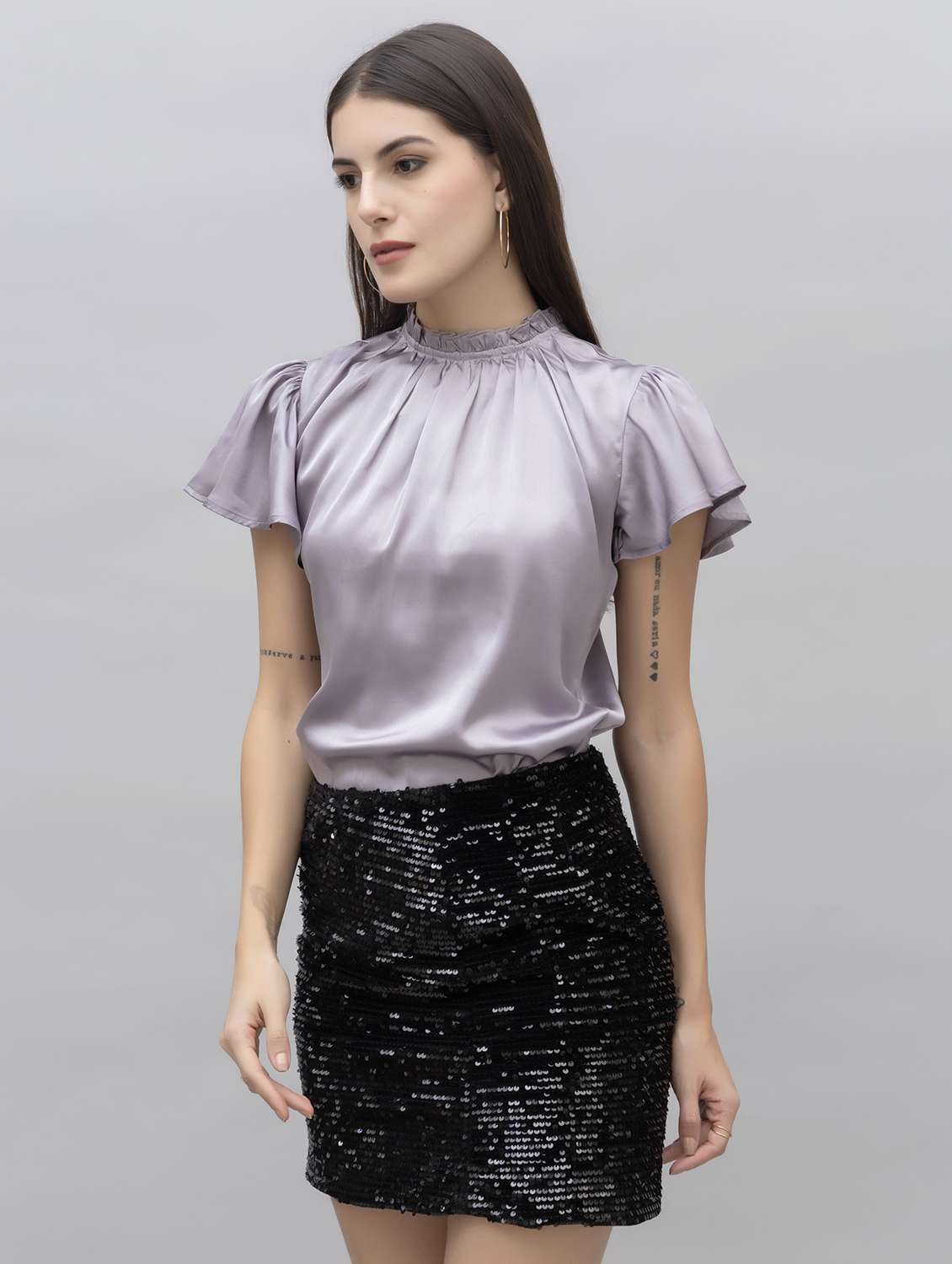 women solid mock neck regular fit top - 21461034 -  Standard Image - 3