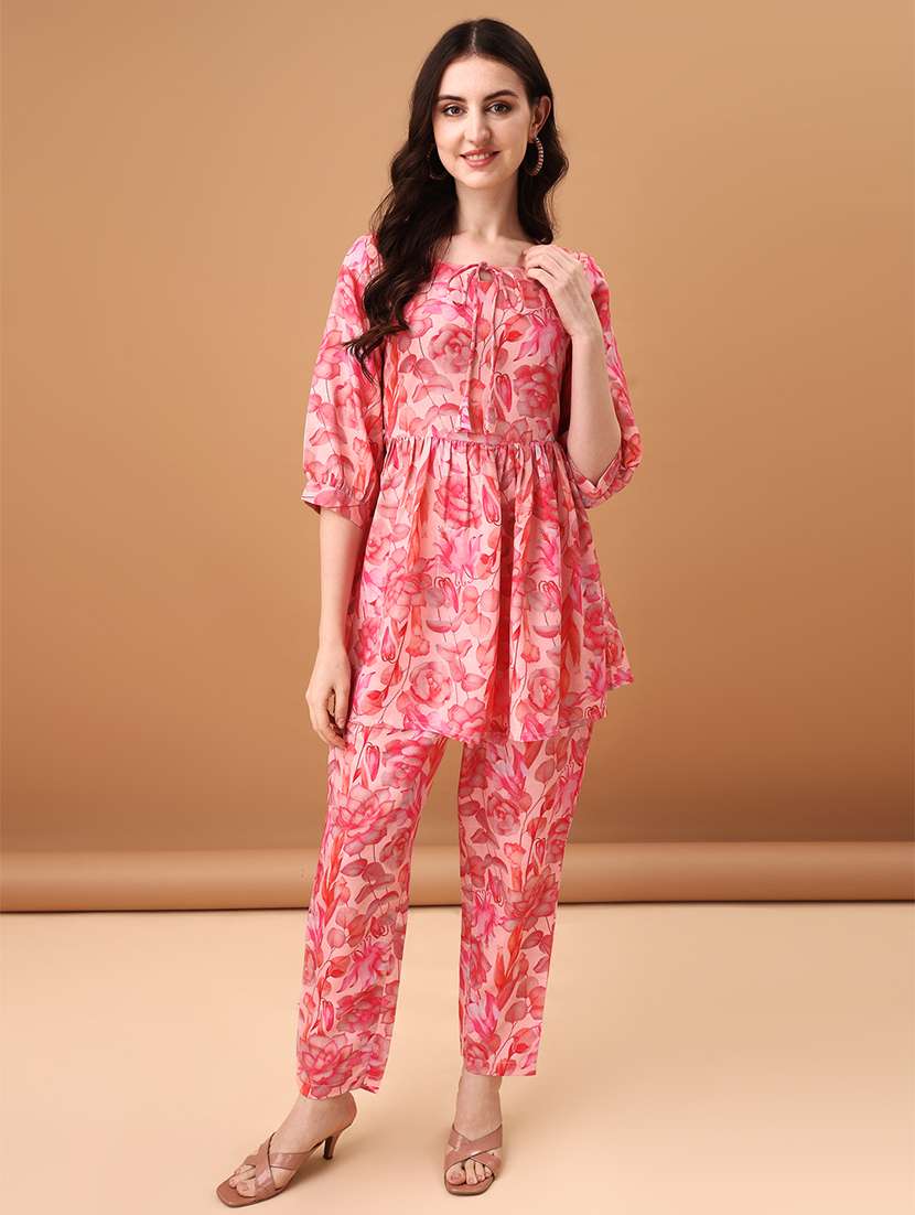 women pink floral printed co-ord set