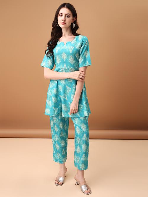 women light blue paisley printed co-ord set - 21461075 - Standard Image - 0