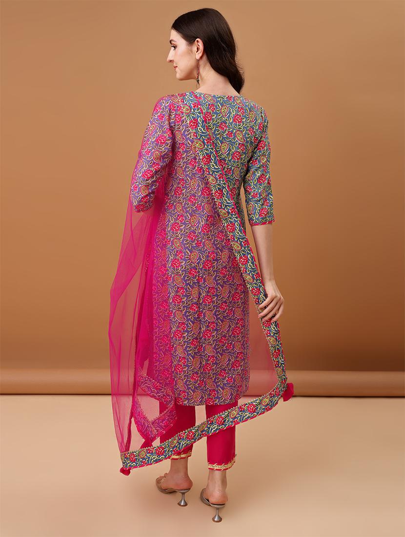 women grey printed kurta pant set with dupatta - 21461309 - Standard Image - 3