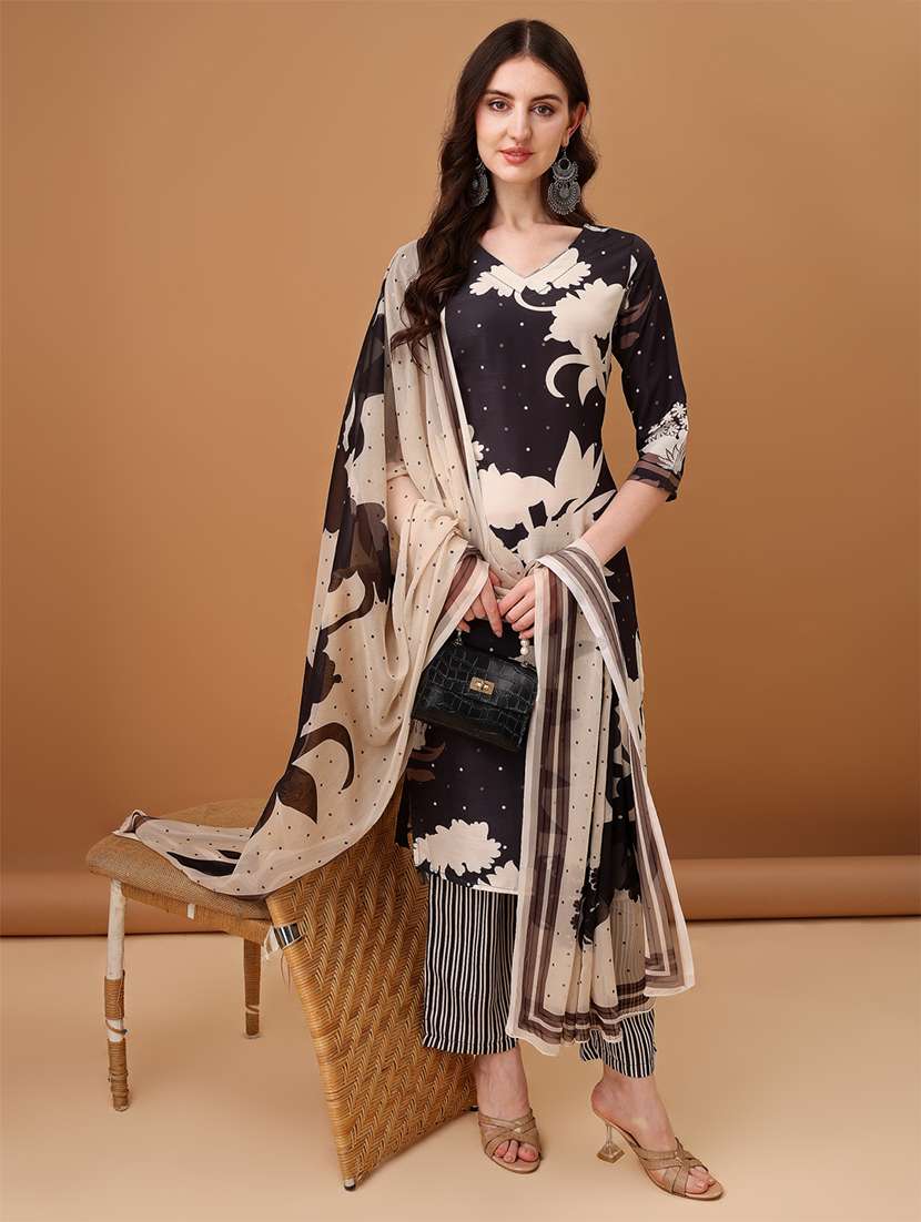 women black kurta pant set with dupatta