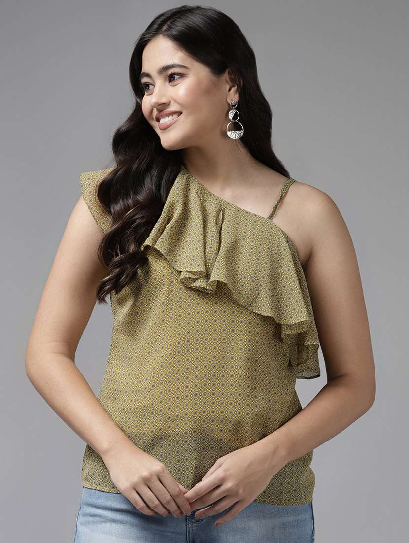 olive printed straight top - 21461407 - Zoom Image - 0