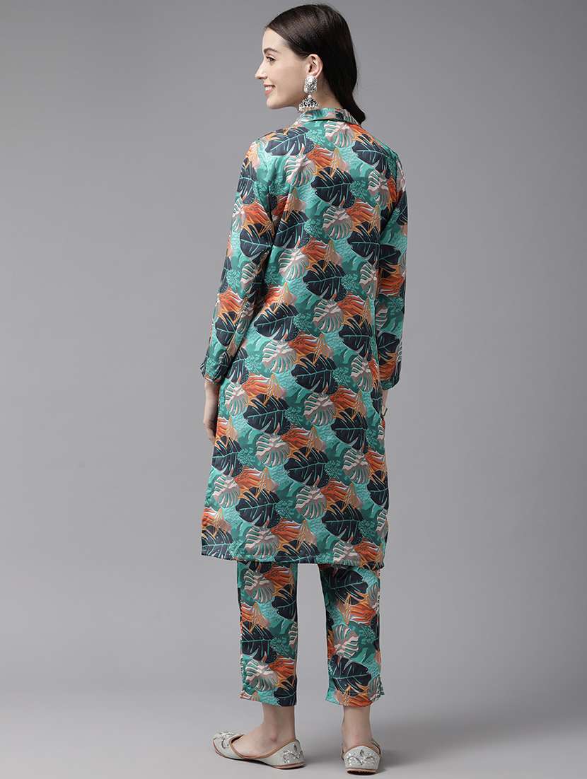women printed top and trouser co-ord set with jacket - 21461810 -  Standard Image - 3