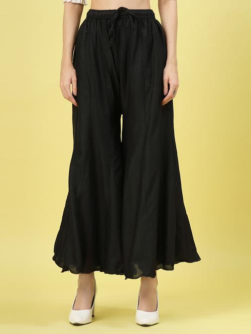 women black rayon flared palazzo - 21462101 -  Standard Image - 0