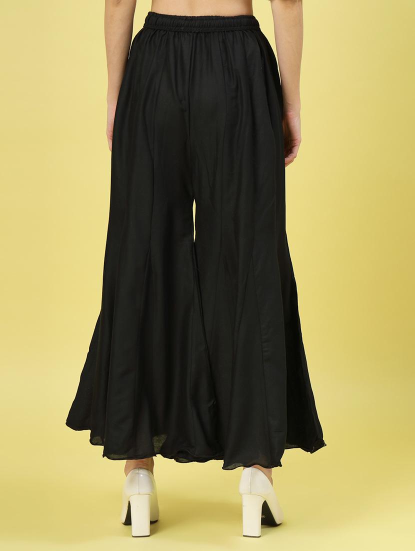 women black rayon flared palazzo - 21462101 - Standard Image - 3
