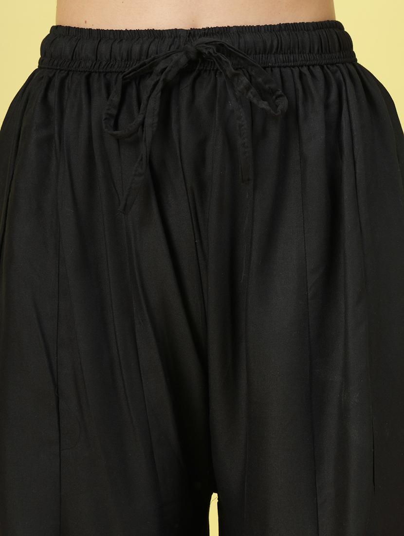 women black rayon flared palazzo - 21462101 - Standard Image - 5