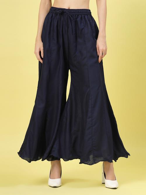 women navy blue rayon flared palazzo - 21462103 - Standard Image - 0