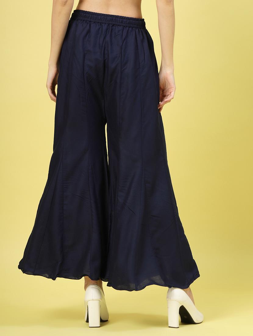 women navy blue rayon flared palazzo - 21462103 - Standard Image - 3