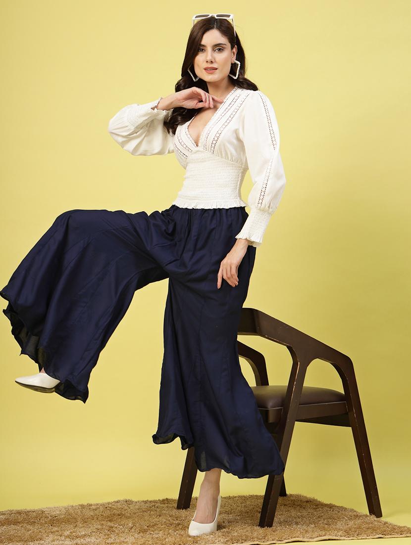 women navy blue rayon flared palazzo - 21462103 - Standard Image - 5