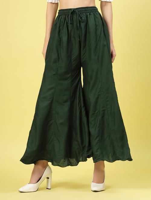women green rayon flared palazzo - 21462105 -  Standard Image - 0