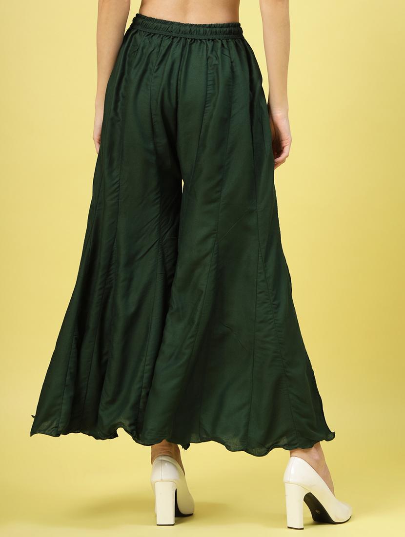 women green rayon flared palazzo - 21462105 - Standard Image - 3