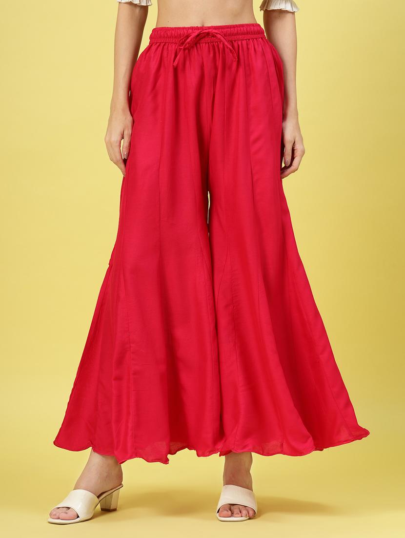 women red rayon flared palazzo - 21462106 - Zoom Image - 0