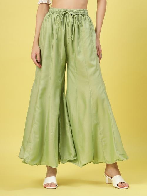 women green rayon flared palazzo - 21462107 -  Standard Image - 0