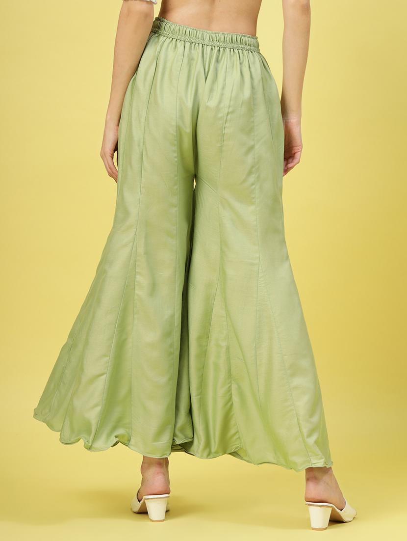 women green rayon flared palazzo - 21462107 - Standard Image - 3
