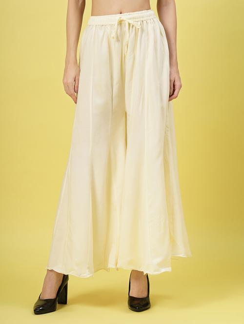 women cream rayon flared palazzo - 21462109 - Standard Image - 0