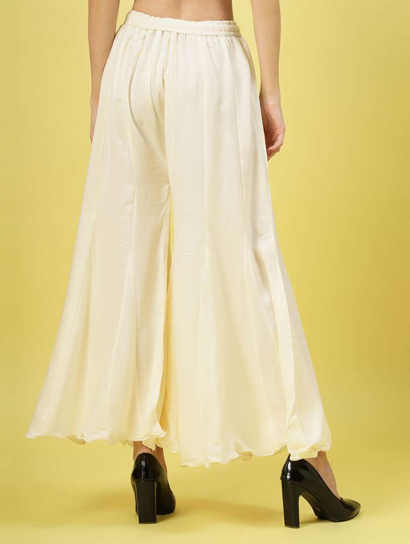 women cream rayon flared palazzo - 21462109 - Standard Image - 3