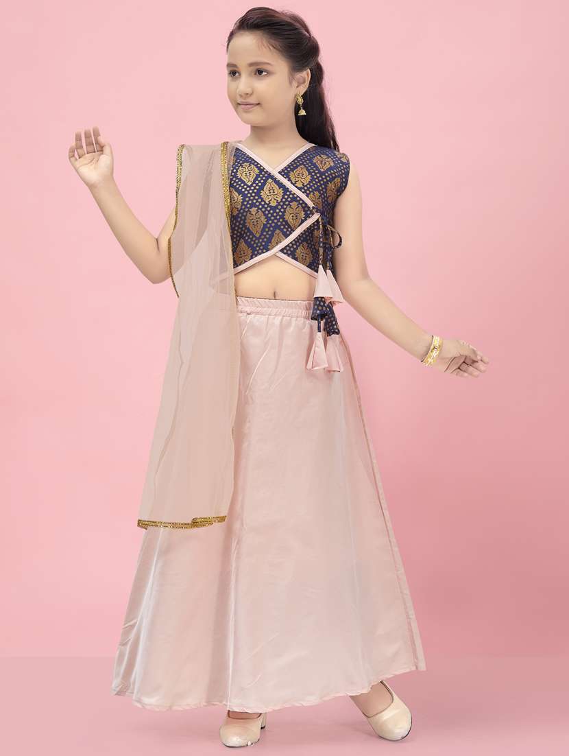 girls self design silk lehenga choli