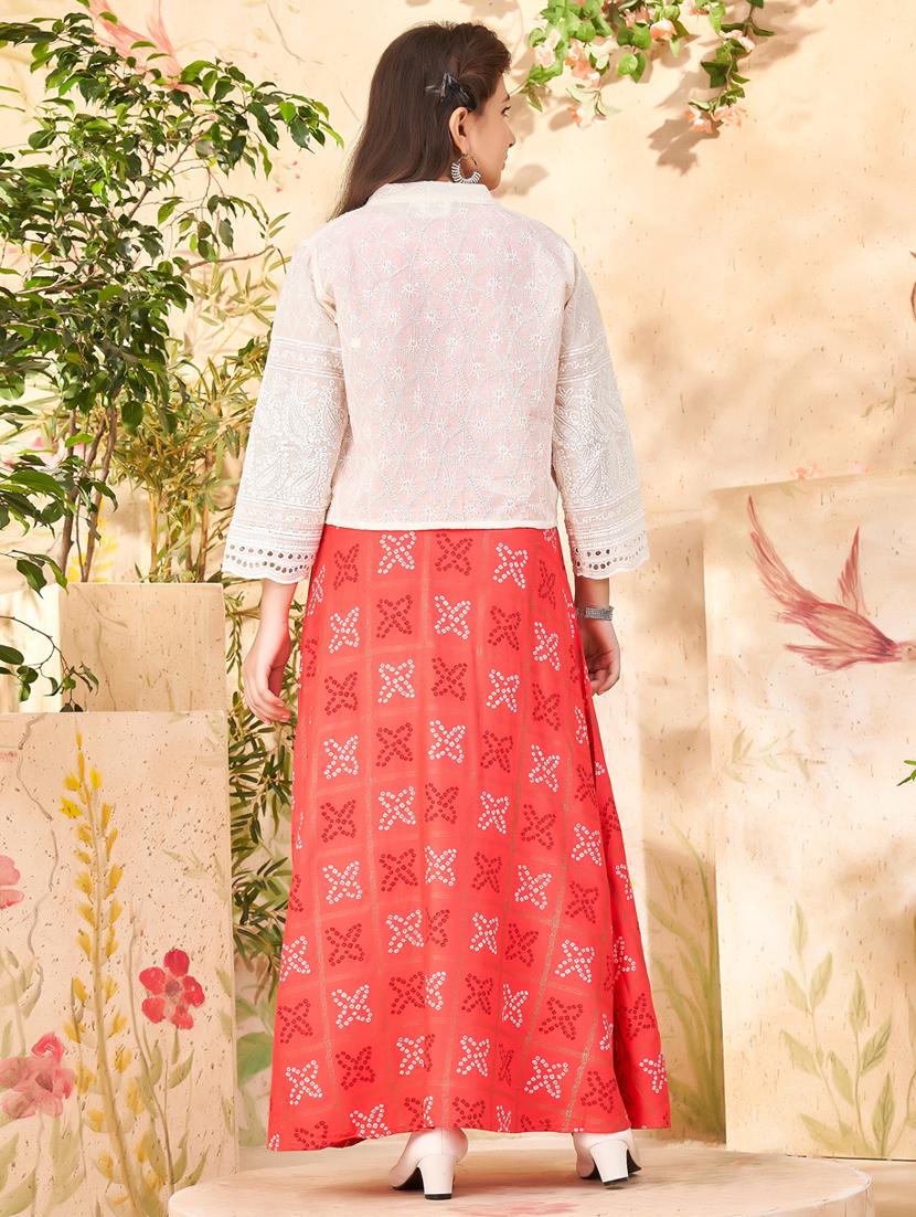 girls orange printed kurta with jacket - 21462224 - Standard Image - 3