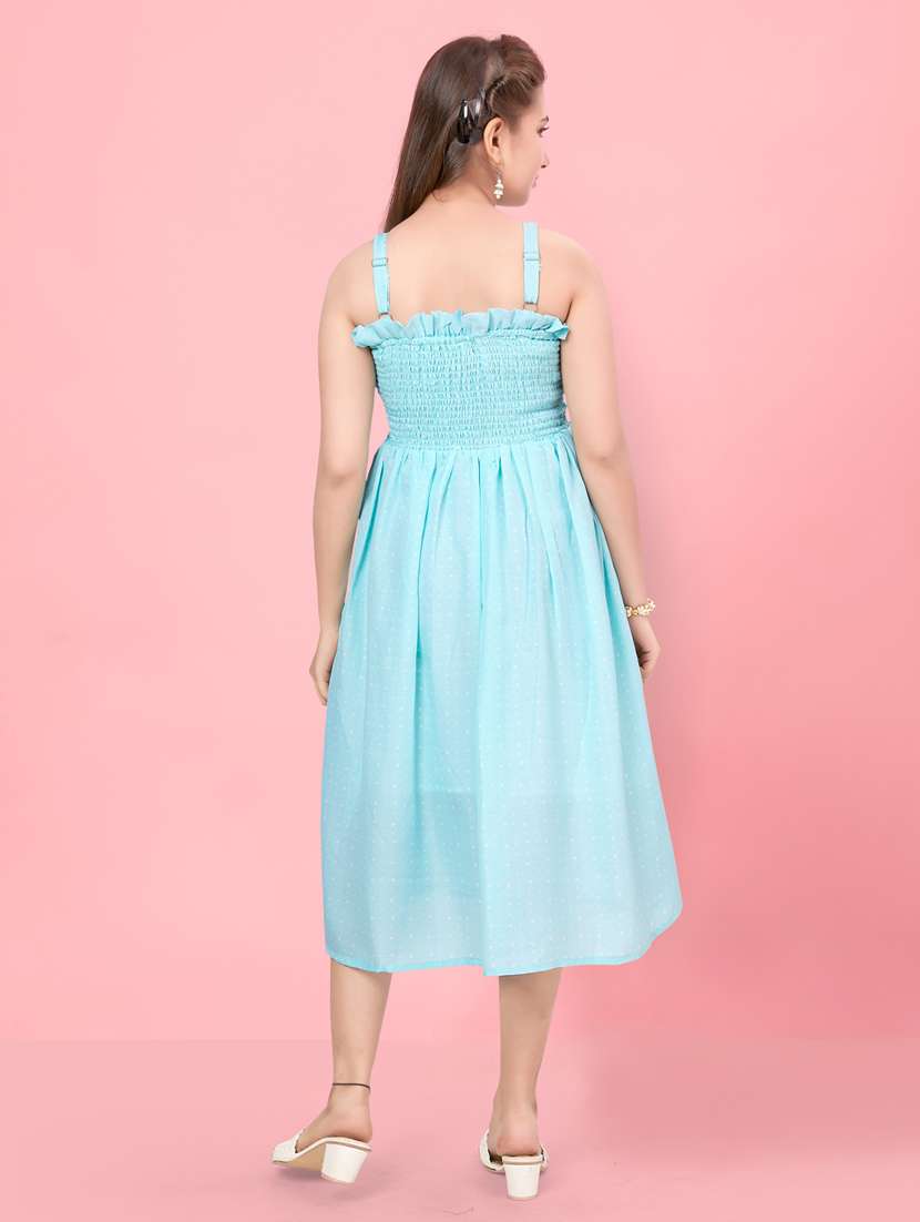 girls aqua blue checks frock - 21462237 -  Standard Image - 3