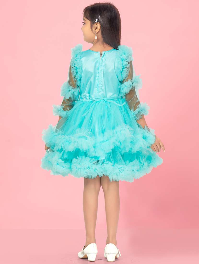 girls sea green self-designed frock - 21462322 - Standard Image - 3