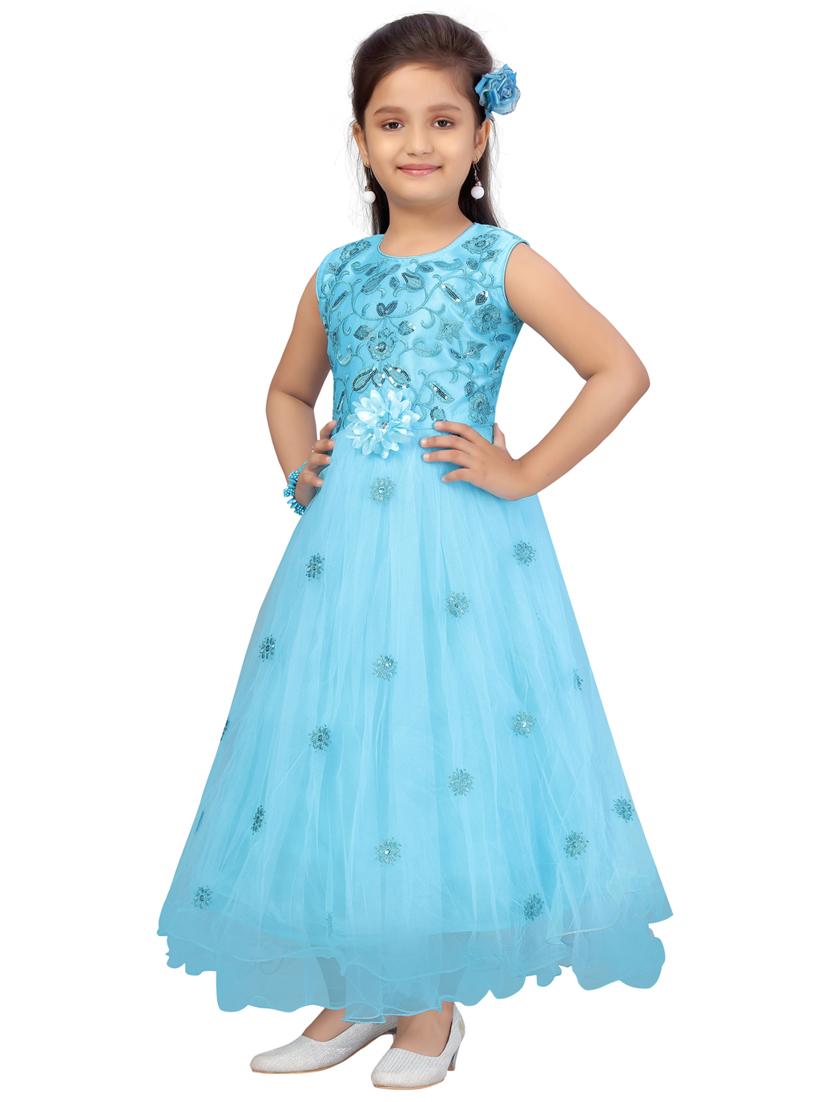 girls aqua blue self-designed frock