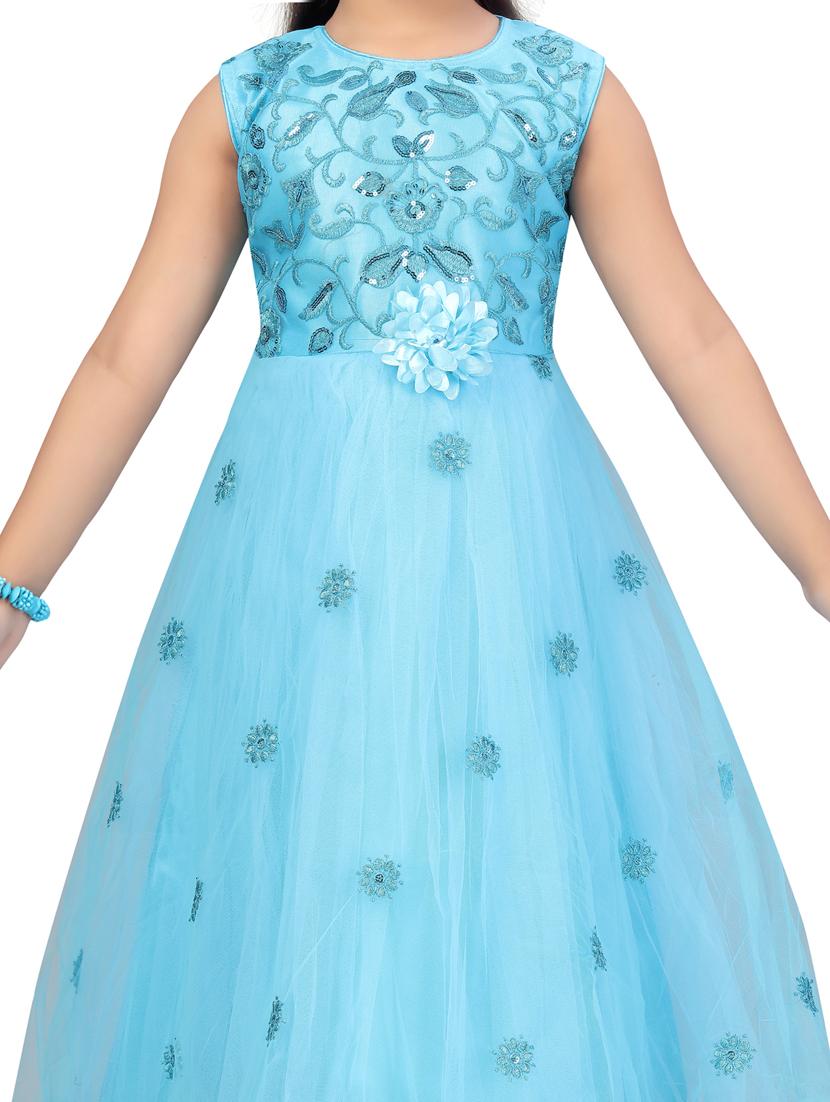 girls aqua blue self-designed frock - 21462370 - Standard Image - 3