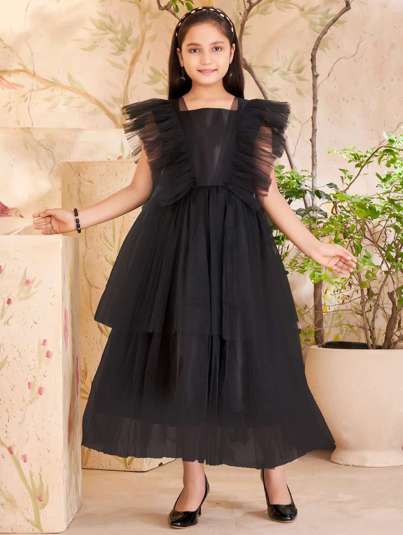 girls black solid frock