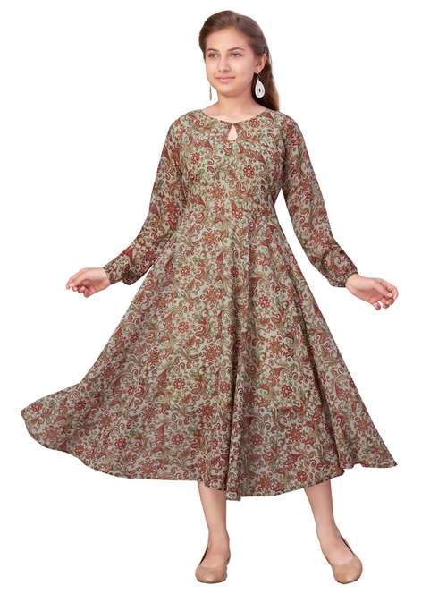 girl printed long sleeves flared kurti - 21462459 -  Standard Image - 0
