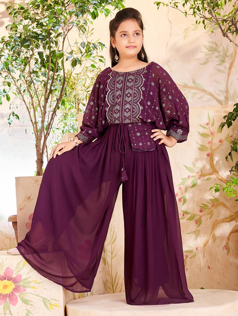 girls purple georgette top pant set - 21462574 - Zoom Image - 0