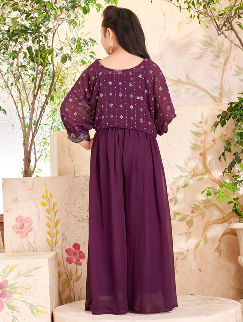 girls purple georgette top pant set - 21462574 - Standard Image - 3