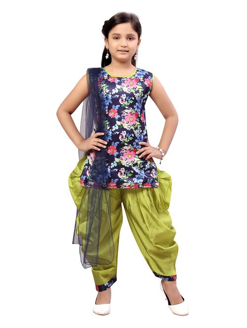 girls navy blue silk blend kurta salwar suit set - 21462584 -  Standard Image - 0