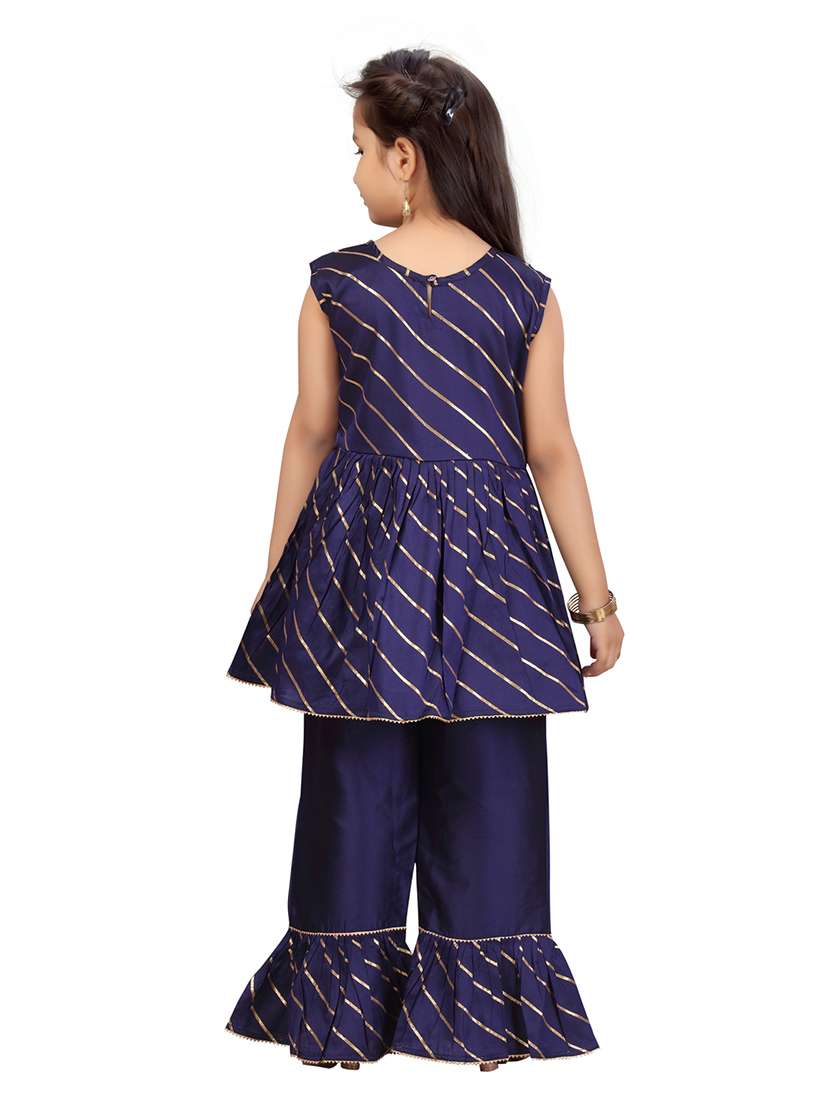 girls navy blue cotton kurta pant suit set - 21462613 -  Standard Image - 3