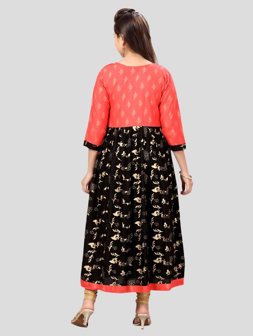 girls black printed flared kurta with jacket - 21462663 -  Standard Image - 3