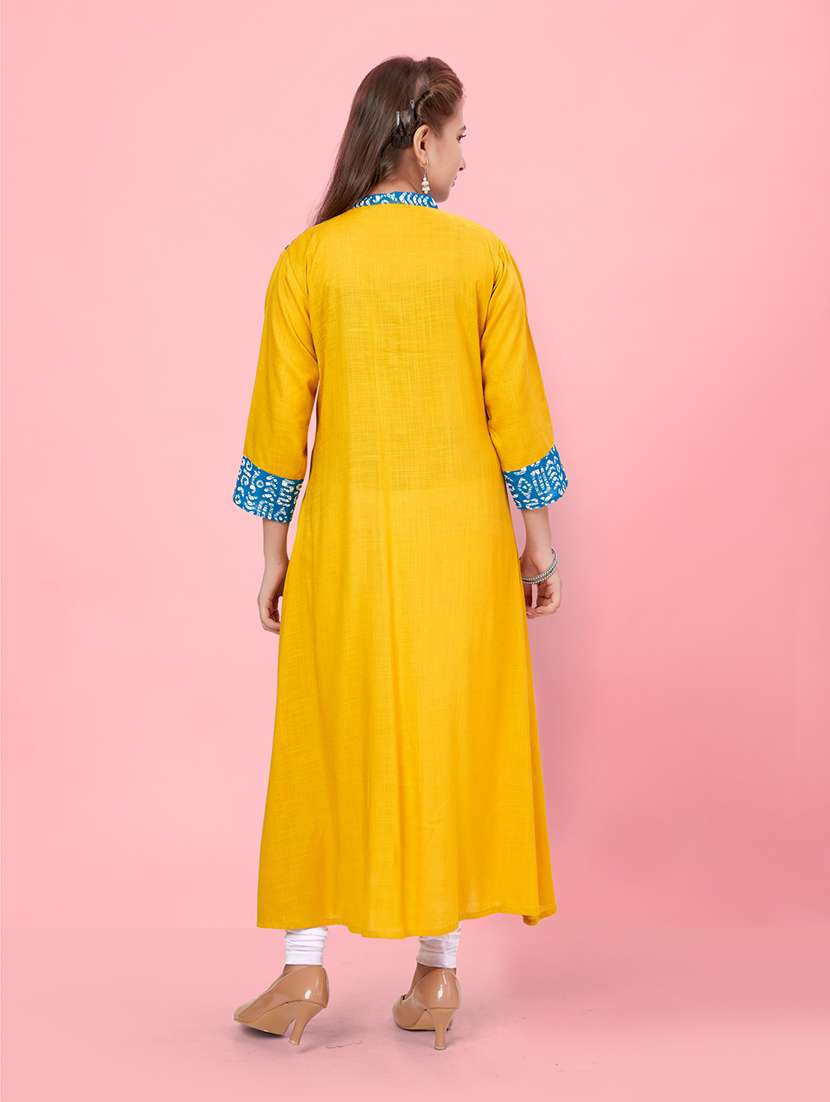 girls yellow cotton a-line kurta - 21462681 -  Standard Image - 3