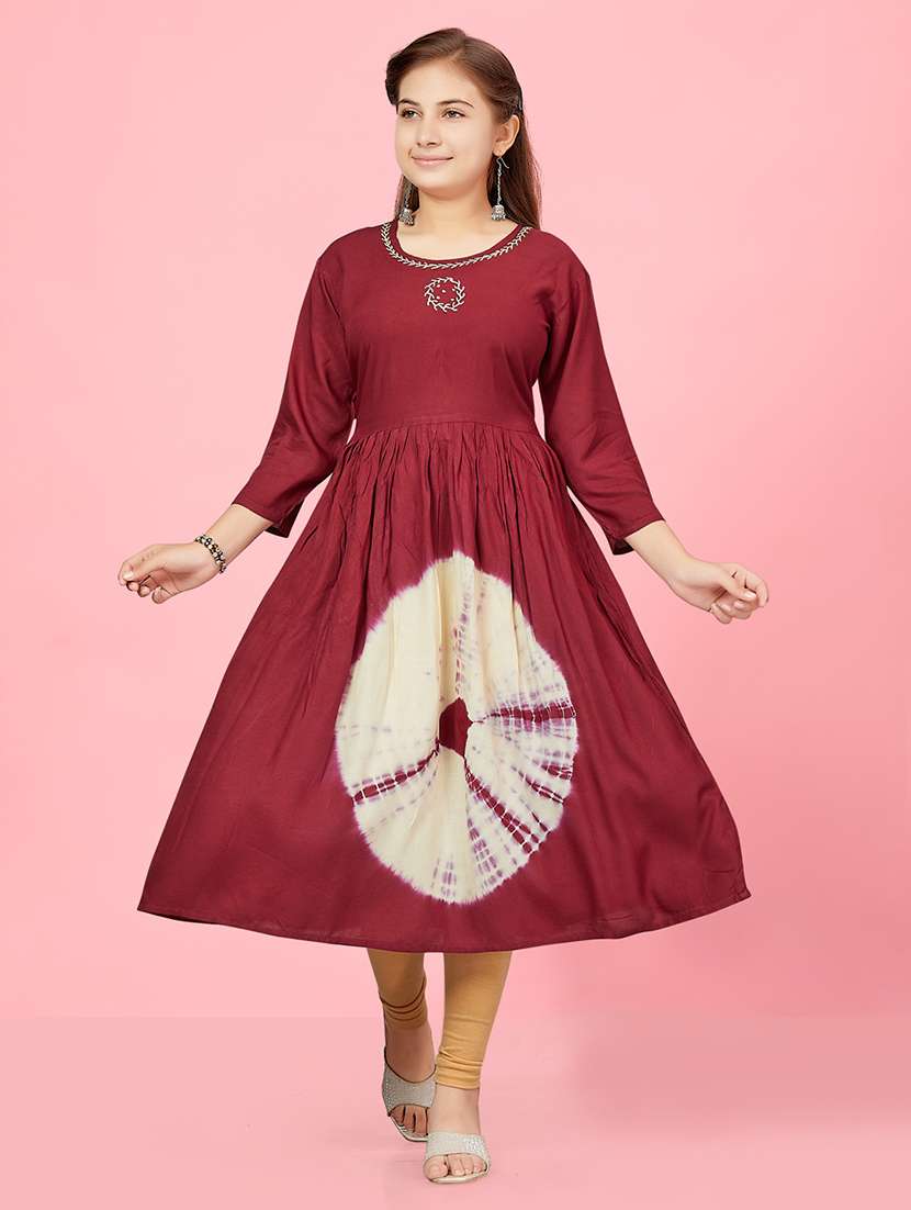 girls maroon cotton flared kurti - 21462699 -  Zoom Image - 0