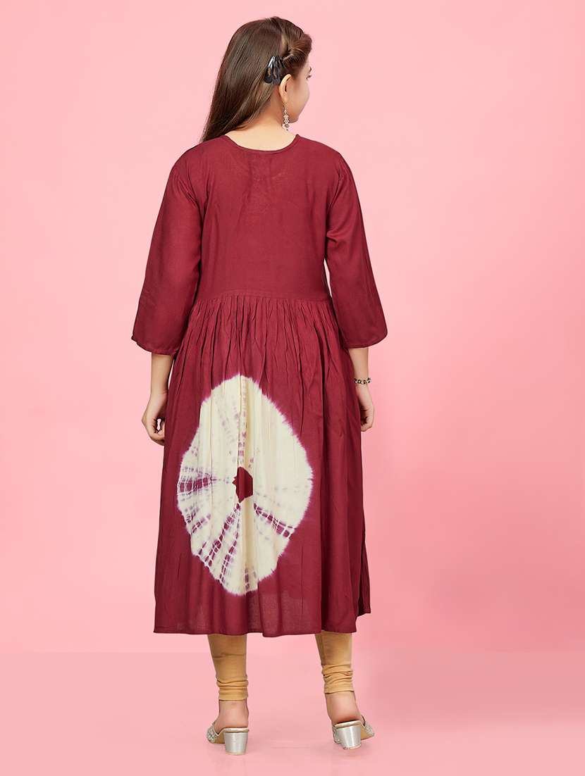 girls maroon cotton flared kurti - 21462699 - Standard Image - 3