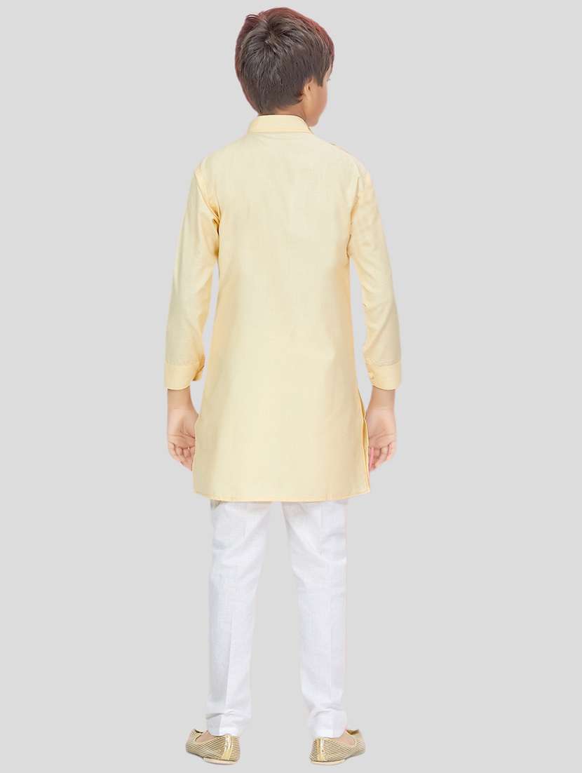 boys beige solid long sleeve kurta - 21462723 -  Standard Image - 3
