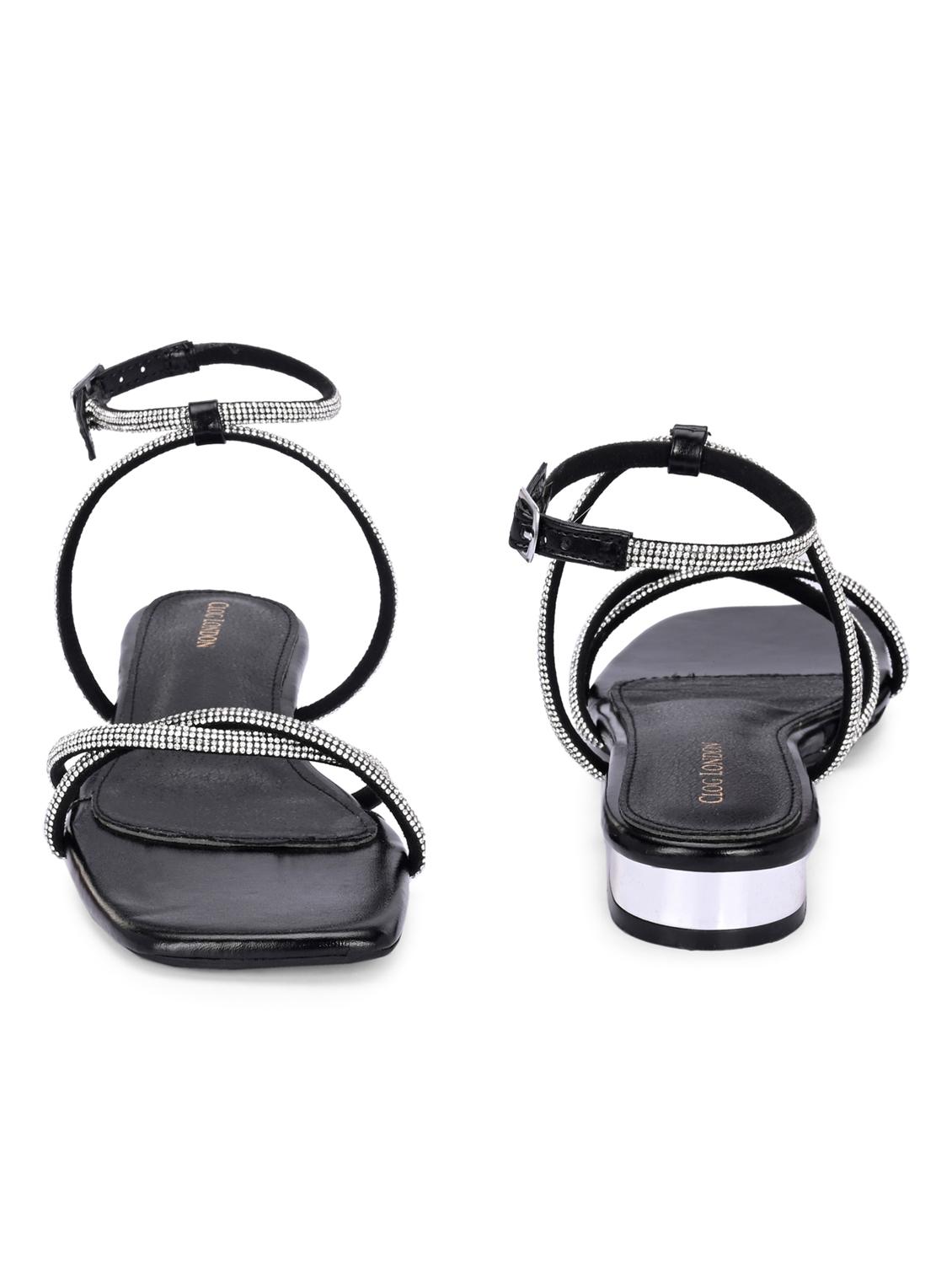 black synthetic back strap sandals - 21463014 - Standard Image - 5