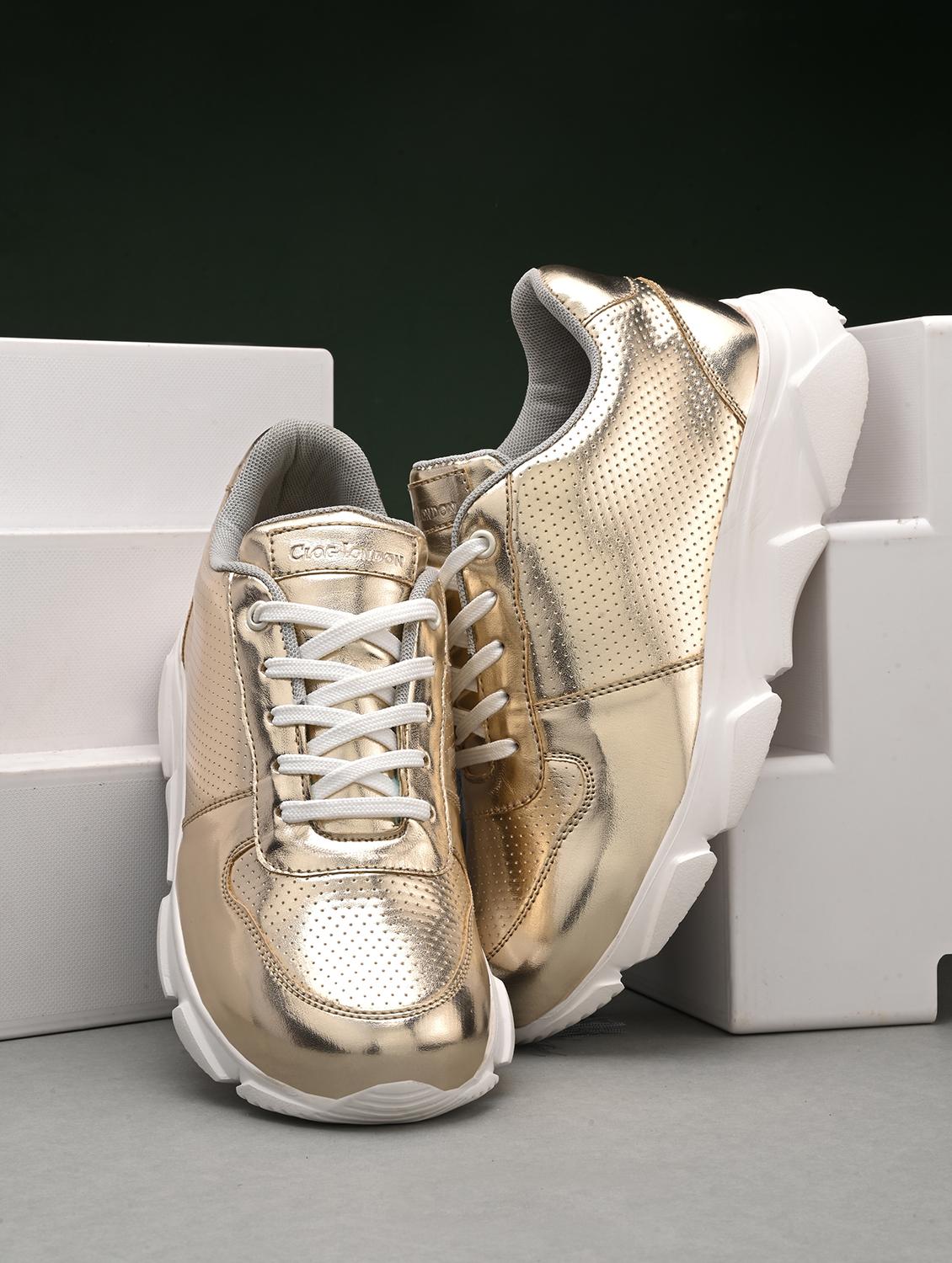 gold synthetic laceup sneakers - 21463022 - Zoom Image - 0