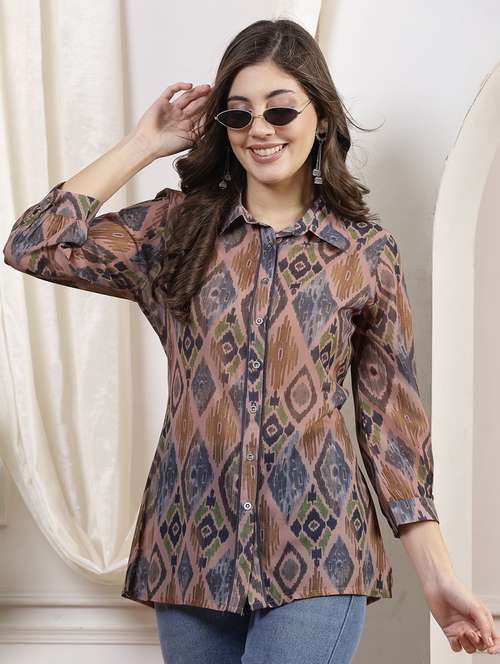 women multi color ikat printed long sleeves shirts - 21463026 -  Standard Image - 0
