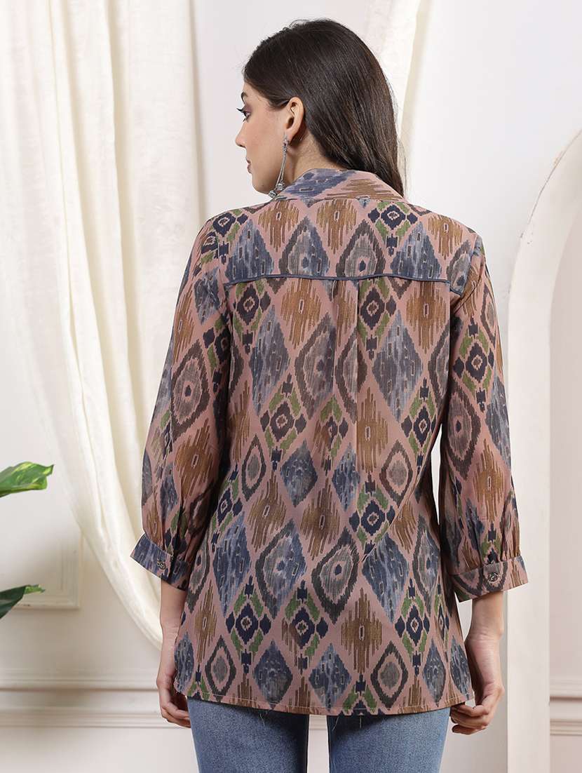women multi color ikat printed long sleeves shirts - 21463026 -  Standard Image - 3