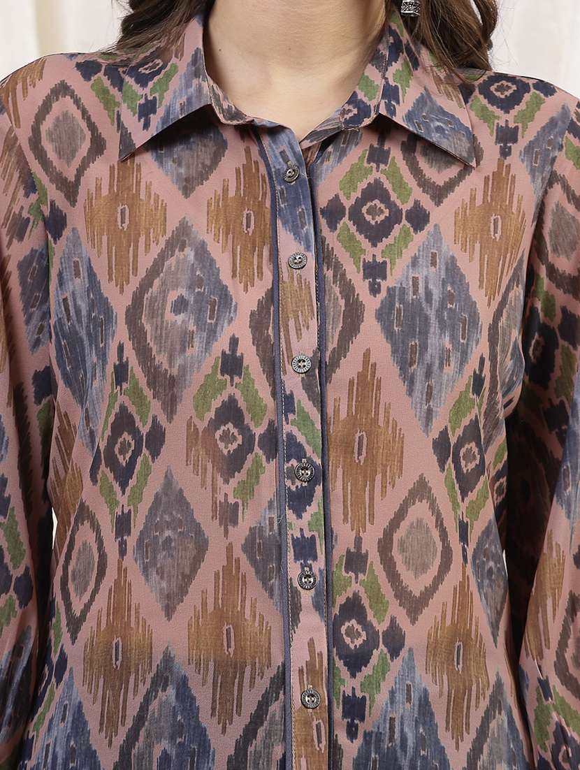 women multi color ikat printed long sleeves shirts - 21463026 -  Standard Image - 5